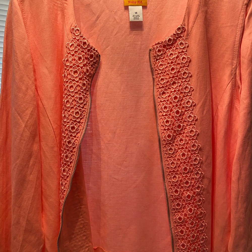 This is a linen pantsuit! The brand is Ruby Road